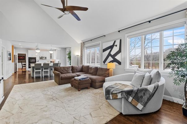 Dining room, Interior, Kitchen, Living room, Pendant Lights, Recessed Lighting, Stainless Steel Appliances, Wood Texture Flooring