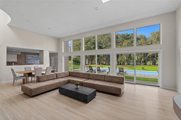 Dining room, Interior, Living room, Recessed Lighting, Wood Texture Flooring