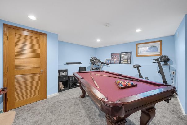 Billiard Table, Fitness Equipment, Game Room, Interior, Recessed Lighting