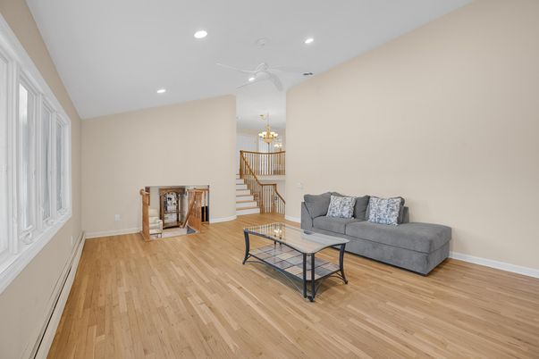 Chandelier, Interior, Living room, Recessed Lighting, Wood Texture Flooring