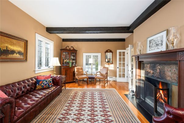 Fireplace, Interior, Living room, Wooden Beams, Wood Texture Flooring