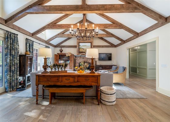 Chandelier, Interior, Wooden Beams, Wood Texture Flooring