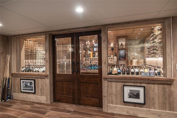 Interior, Recessed Lighting, Wine Storage, Wood Texture Flooring, Wooden Walls