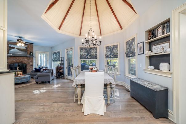 Chandelier, Dining room, Fireplace, Interior, Living room, Wood Texture Flooring