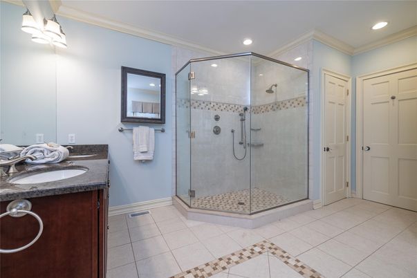 Bathroom, Glass Shower, Interior, Recessed Lighting