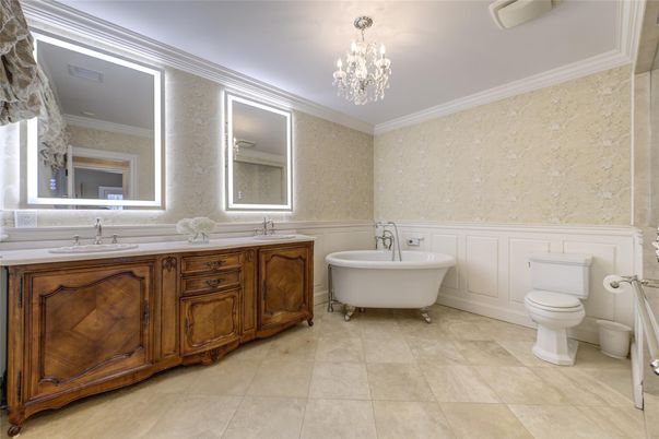 Bathroom, Chandelier, Dual Sink Vanities, Free Standing Baths, Interior