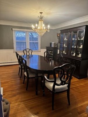 Chandelier, Dining room, Interior, Wood Texture Flooring