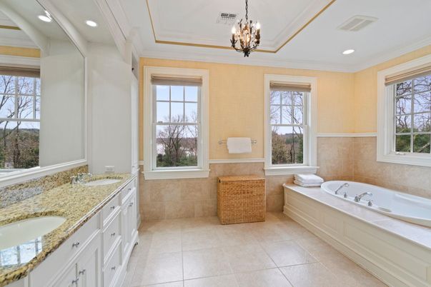 Bathroom, Dual Sink Vanities, Interior, Pendant Lights, Recessed Lighting
