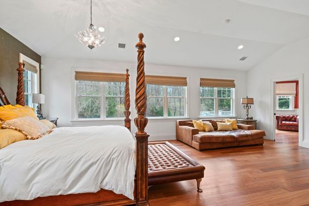 Bedroom, Interior, Pendant Lights, Recessed Lighting, Wood Texture Flooring