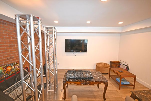 Interior, Recessed Lighting, Stone Walls, Wood Texture Flooring