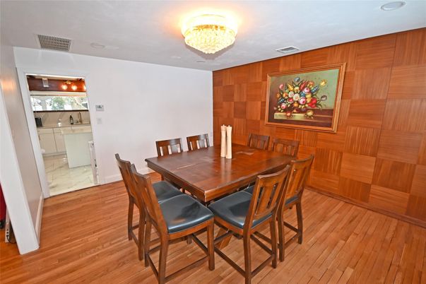 Chandelier, Dining room, Interior, Marble, Wood Texture Flooring, Wooden Walls