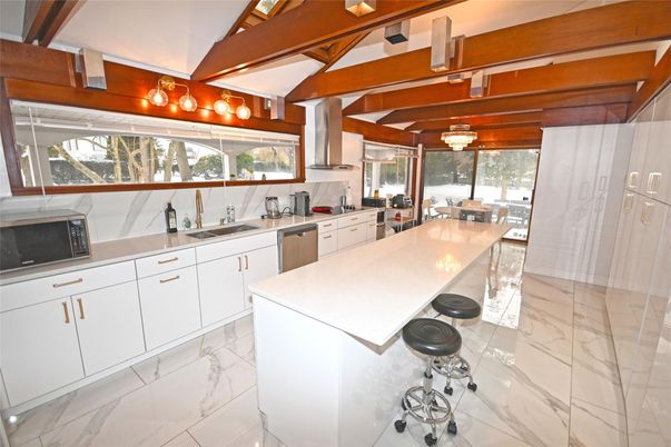 Dining room, Interior, Kitchen, Marble, Stainless Steel Appliances, Wooden Beams