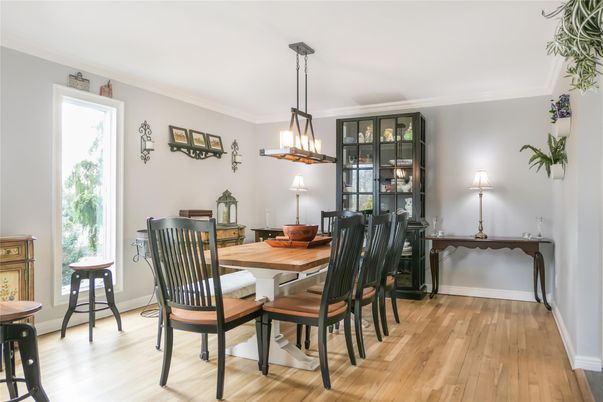 Dining room, Interior, Pendant Lights, Wood Texture Flooring
