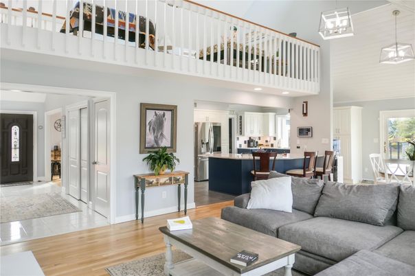 Dining room, Interior, Kitchen, Living room, Pendant Lights, Recessed Lighting, Stainless Steel Appliances, Wood Texture Flooring