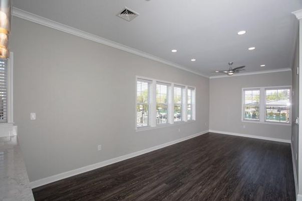 Empty room, Interior, Recessed Lighting, Wood Texture Flooring