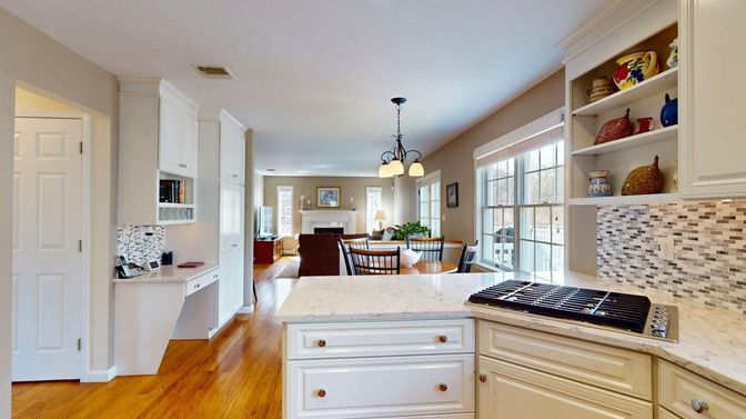 Dining room, Interior, Kitchen, Pendant Lights, Wood Texture Flooring