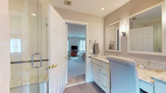 Bathroom, Glass Shower, Interior, Recessed Lighting