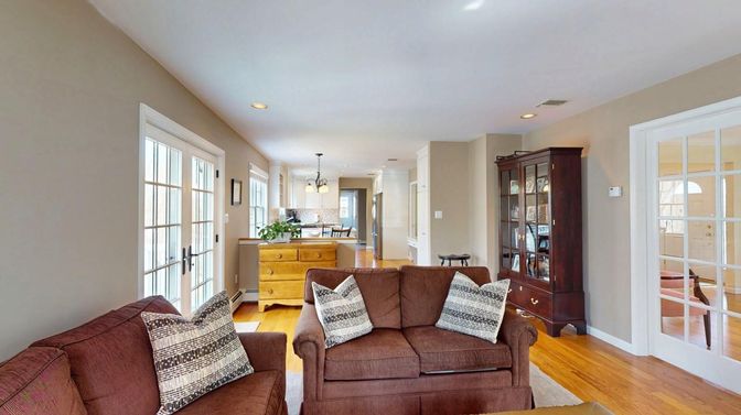 Interior, Kitchen, Living room, Recessed Lighting, Wood Texture Flooring