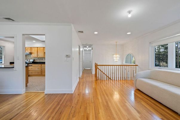 Chandelier, Interior, Kitchen, Pendant Lights, Recessed Lighting, Wood Texture Flooring