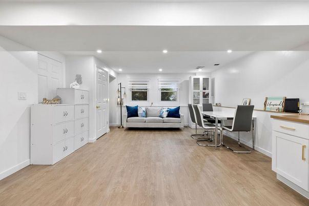Home Office, Interior, Living room, Recessed Lighting, Wood Texture Flooring