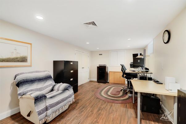 Home Office, Interior, Recessed Lighting, Wood Texture Flooring