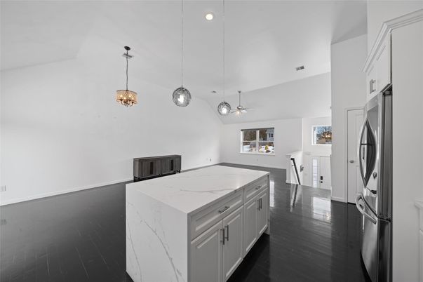Interior, Kitchen, Pendant Lights, Recessed Lighting, Wood Texture Flooring