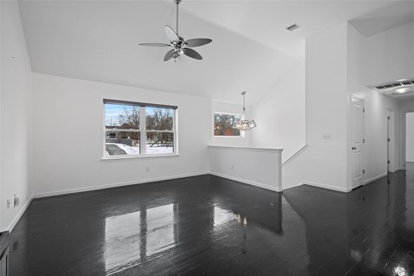 Empty room, Interior, Pendant Lights, Wood Texture Flooring