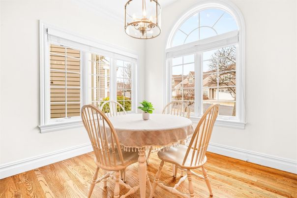 Dining room, Interior, Pendant Lights, Wood Texture Flooring
