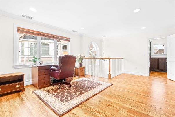 Home Office, Interior, Pendant Lights, Recessed Lighting, Wood Texture Flooring