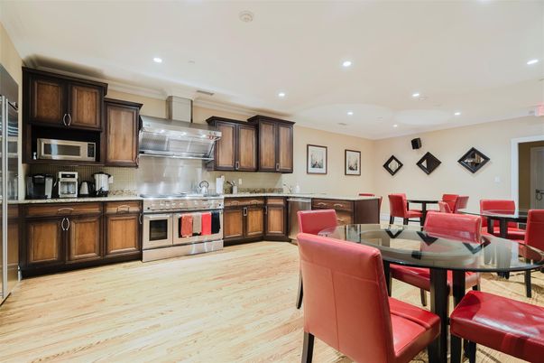 Dining room, Interior, Kitchen, Recessed Lighting, Stainless Steel Appliances, Wood Texture Flooring