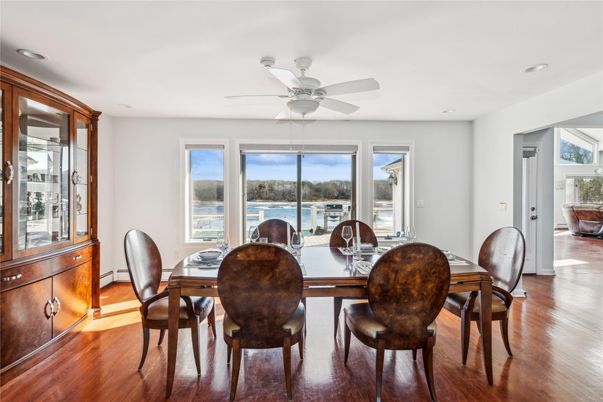 Dining room, Interior, Recessed Lighting, Water, Wood Texture Flooring
