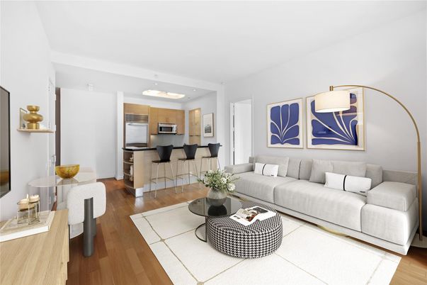 Interior, Kitchen, Living room, Recessed Lighting, Stainless Steel Appliances, Wood Texture Flooring