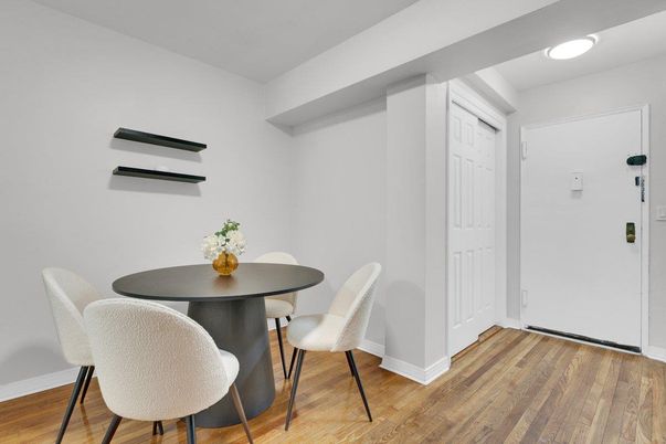 Dining room, Interior, Recessed Lighting, Wood Texture Flooring