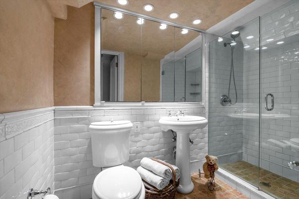 Bathroom, Glass Shower, Interior, Recessed Lighting