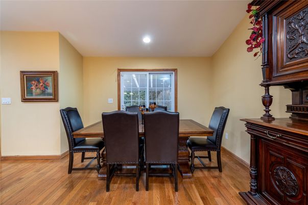 Dining room, Interior, Recessed Lighting, Wood Texture Flooring