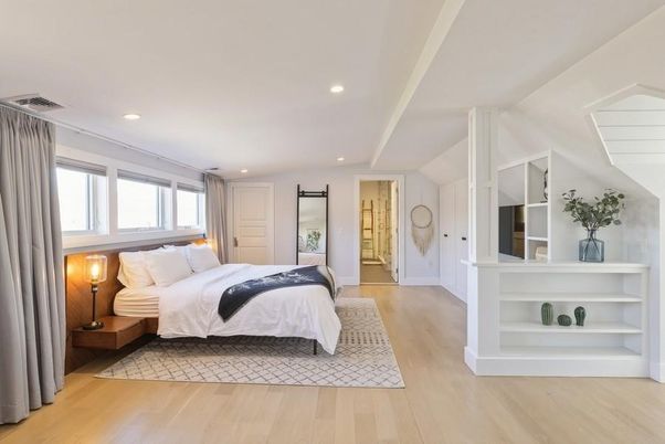 Bedroom, Interior, Recessed Lighting, Wood Texture Flooring