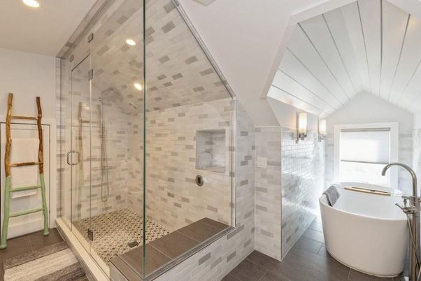Bathroom, Free Standing Baths, Glass Shower, Interior, Recessed Lighting
