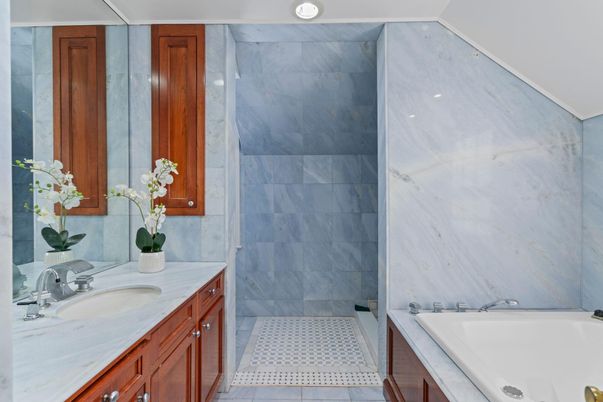 Bathroom, Dual Sink Vanities, Interior, Marble Walls