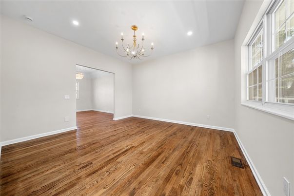 Chandelier, Empty room, Interior, Recessed Lighting, Wood Texture Flooring