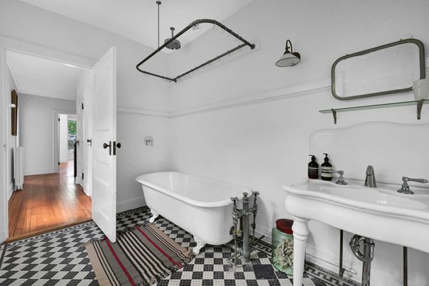 Bathroom, Free Standing Baths, Interior, Wood Texture Flooring