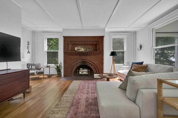 Fireplace, Interior, Living room, Stone Walls, Wood Texture Flooring