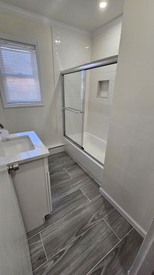 Bathroom, Glass Shower, Interior, Recessed Lighting