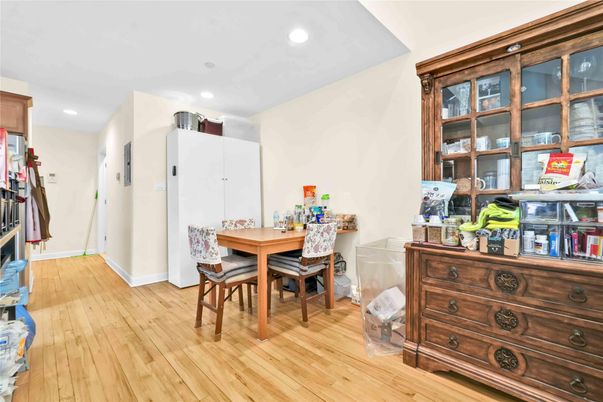 Dining room, Interior, Recessed Lighting, Wood Texture Flooring