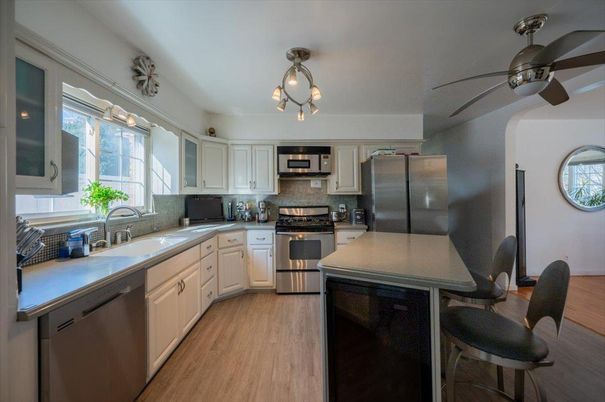 Interior, Kitchen, Stainless Steel Appliances, Wood Texture Flooring