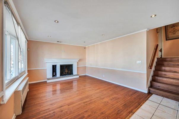 Empty room, Fireplace, Interior, Recessed Lighting, Wood Texture Flooring