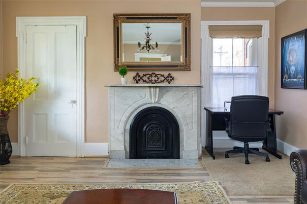Fireplace, Home Office, Interior, Wood Texture Flooring