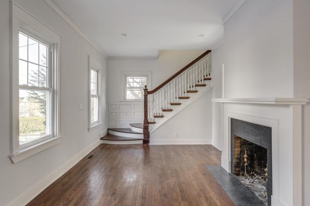 Fireplace, Interior, Recessed Lighting, Wood Texture Flooring