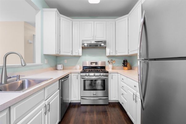 Interior, Kitchen, Stainless Steel Appliances, Wood Texture Flooring