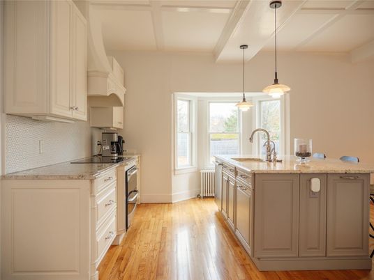 Interior, Kitchen, Pendant Lights, Wood Texture Flooring