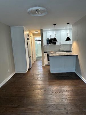 Interior, Kitchen, Pendant Lights, Wood Texture Flooring